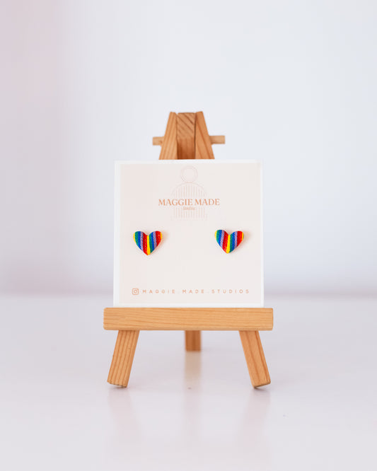 Pride - Textured Rainbow Heart Studs